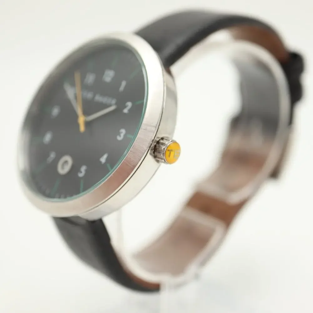Ted Baker Mens Round 42mm Classic Date Watch Dress Black Leather w New Battery